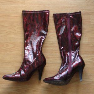 Roberto Vianni Bordeaux Patent Zip Up Heeled Boots | Size 8.5